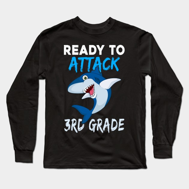 Shark Kids Ready To Attack 3rd Grade Boys Back To School Long Sleeve T-Shirt by kateeleone97023